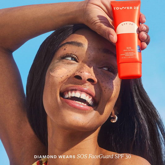 Tower 28 SOS FaceGuard whipped formula texture for easy daily wear.