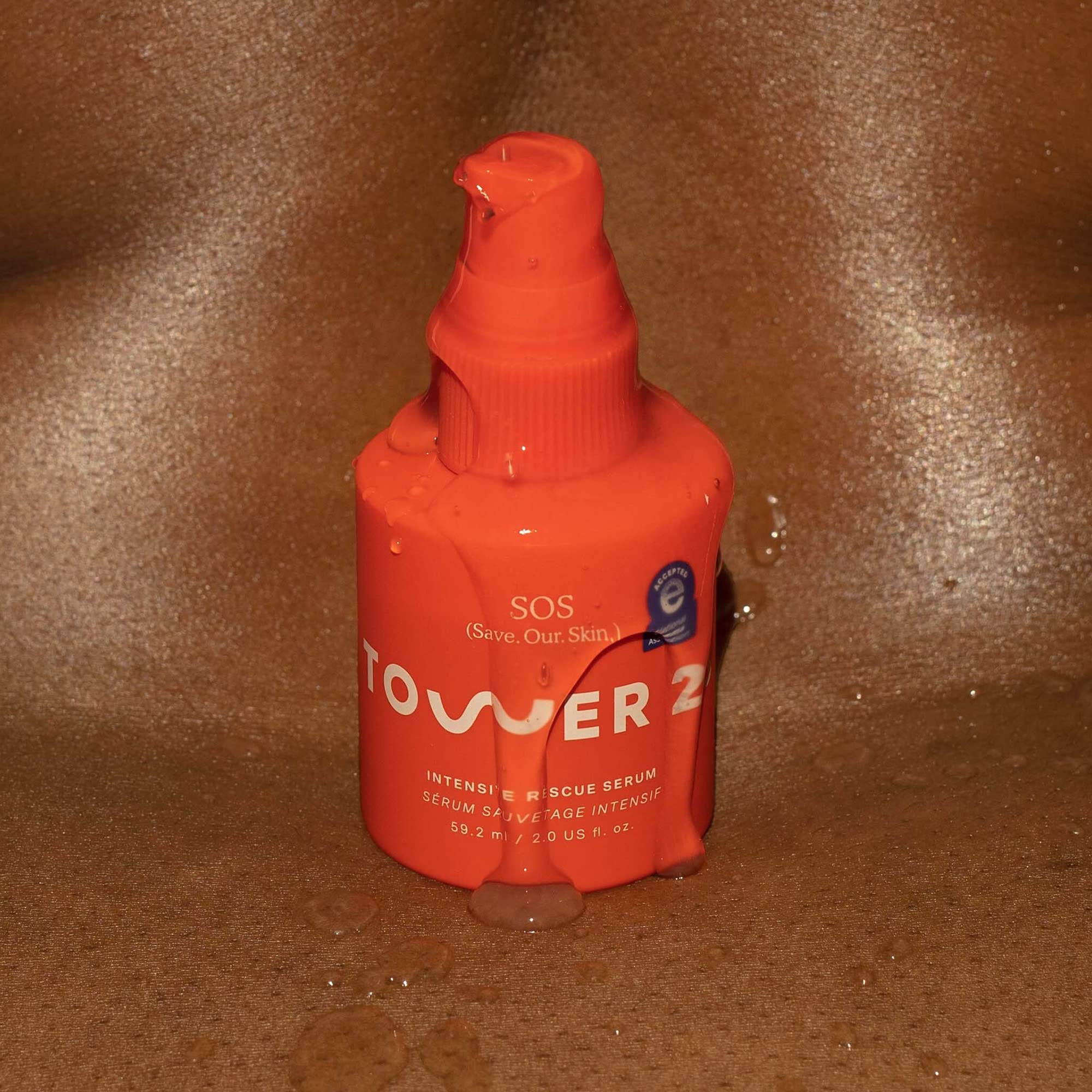 Tower 28 SOS Rescue Serum packaging emphasizes clean, safe skincare.