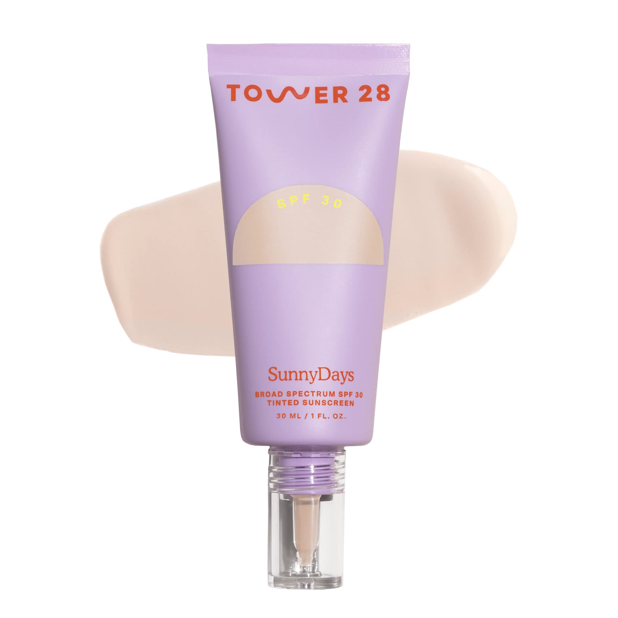 Tower 28 SunnyDays tinted moisturizer bottle showing natural finish and buildable coverage.