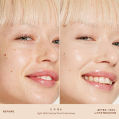 Tower 28 Swipe Serum Concealer swirled on skin demonstrates medium-to-full coverage without cakiness.