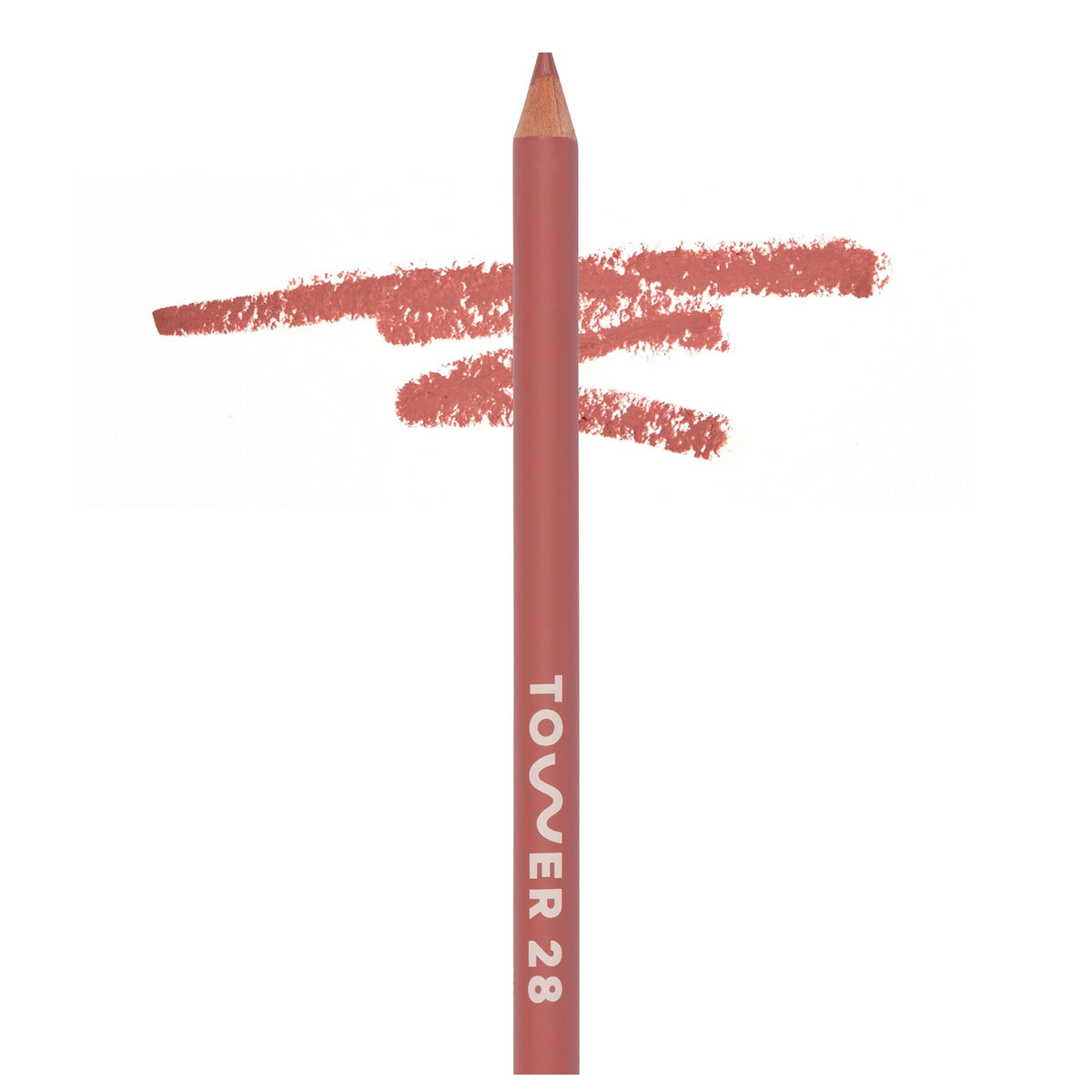 Tower 28 OneLiner lips swatch shows hydrating, long-wearing color for comfortable lips