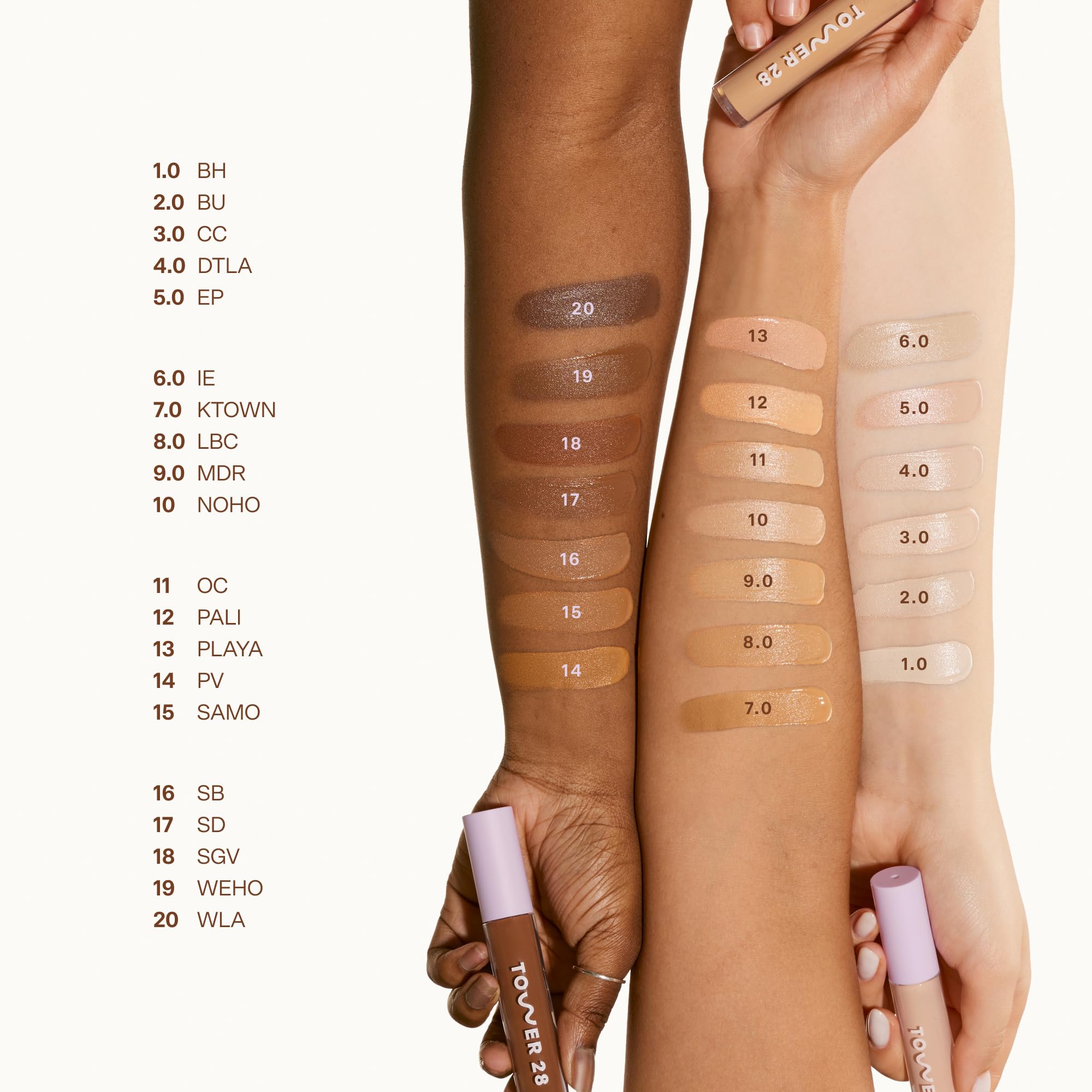 Tower 28 Swipe Serum Concealer texture glides on skin for seamless coverage.