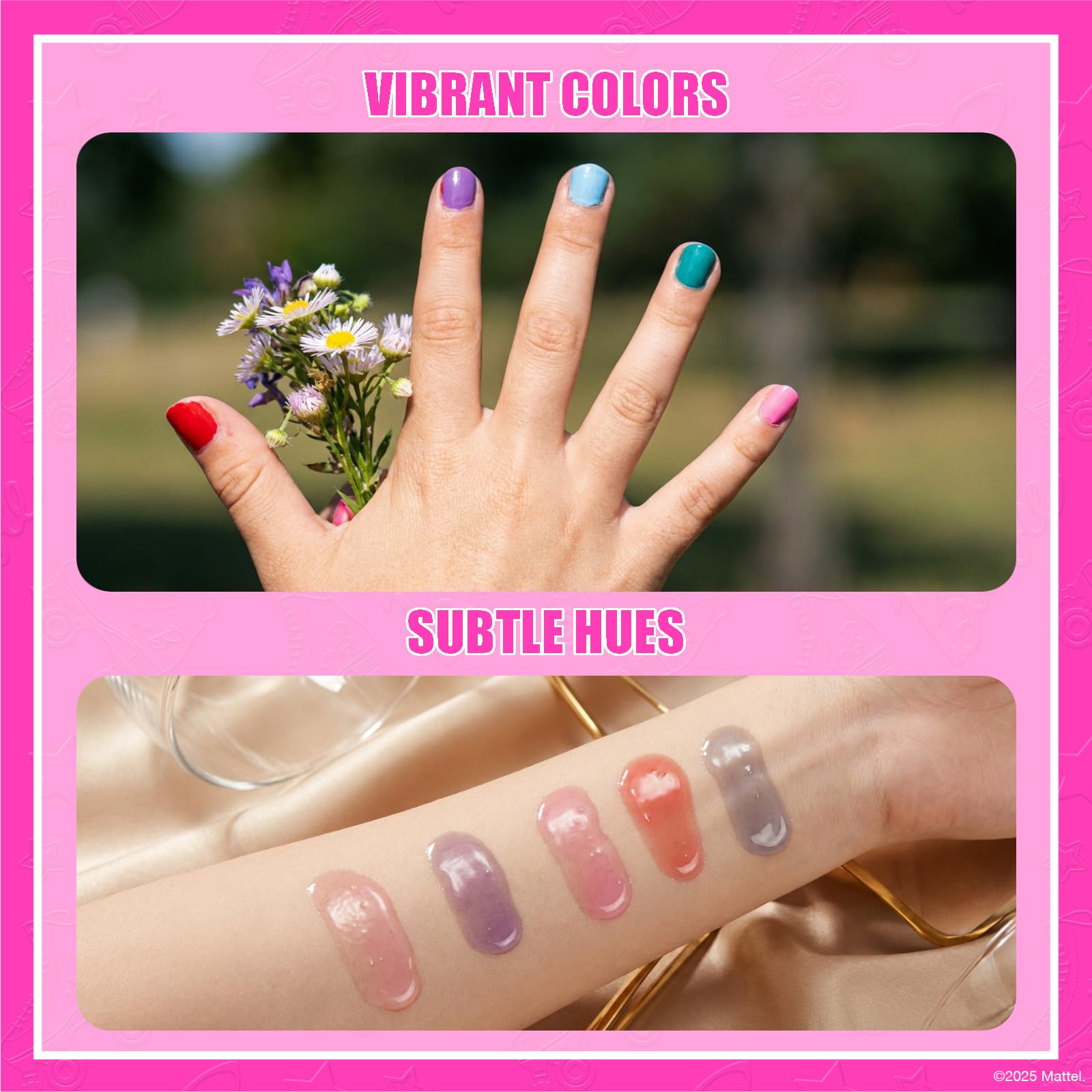 Townley Girl Barbie nail polish color options window with vibrant shades