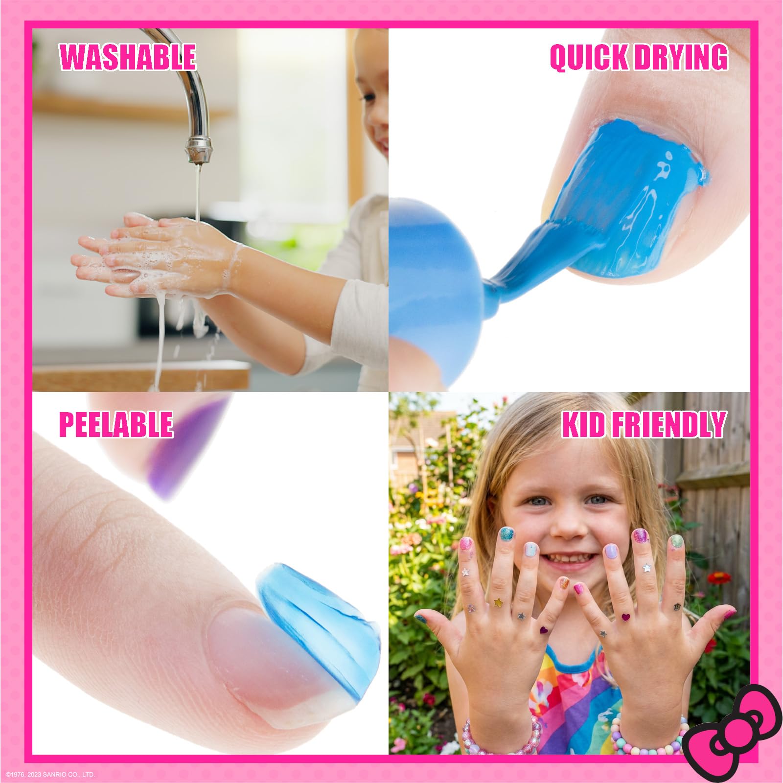 Colors include peach, hot pink, purple shimmer, pink shimmer, and neon yellow.