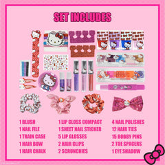 Townley Girl Hello Kitty train case open with colorful cosmetics for play