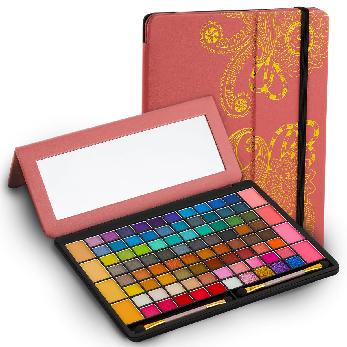 Toysical all-in-one makeup kit in leather case showing 88-color palette.