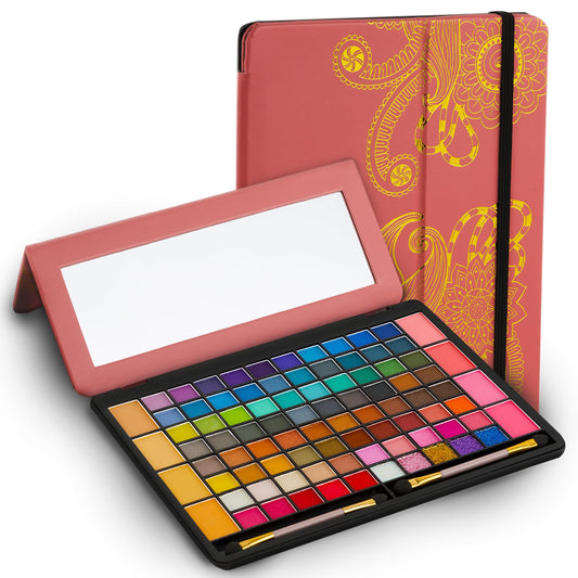 Toysical all-in-one makeup kit in leather case showing 88-color palette.