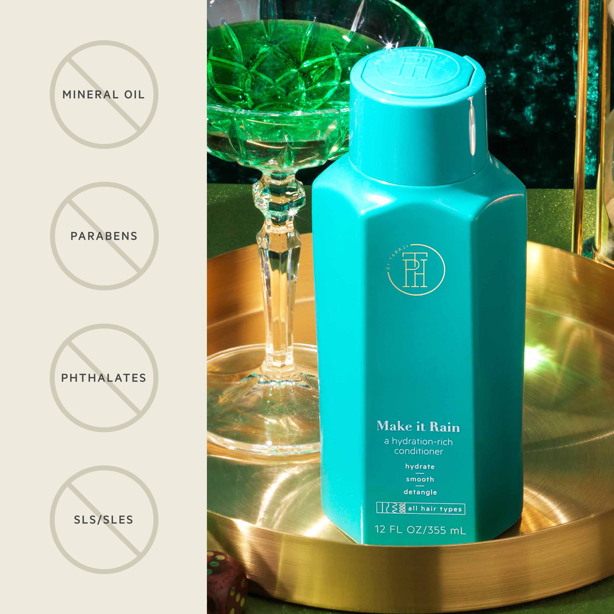 Hair close-up with TPH Make It Rain Hydrating Conditioner showing slip and manageability