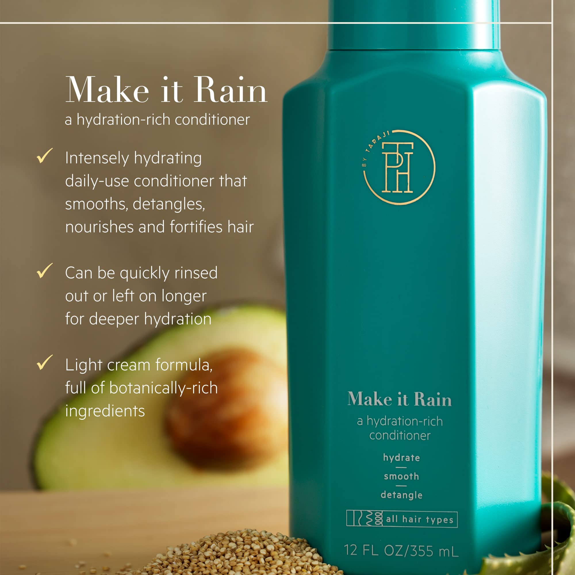 Creamy texture of TPH Make It Rain Hydrating Conditioner in close-up