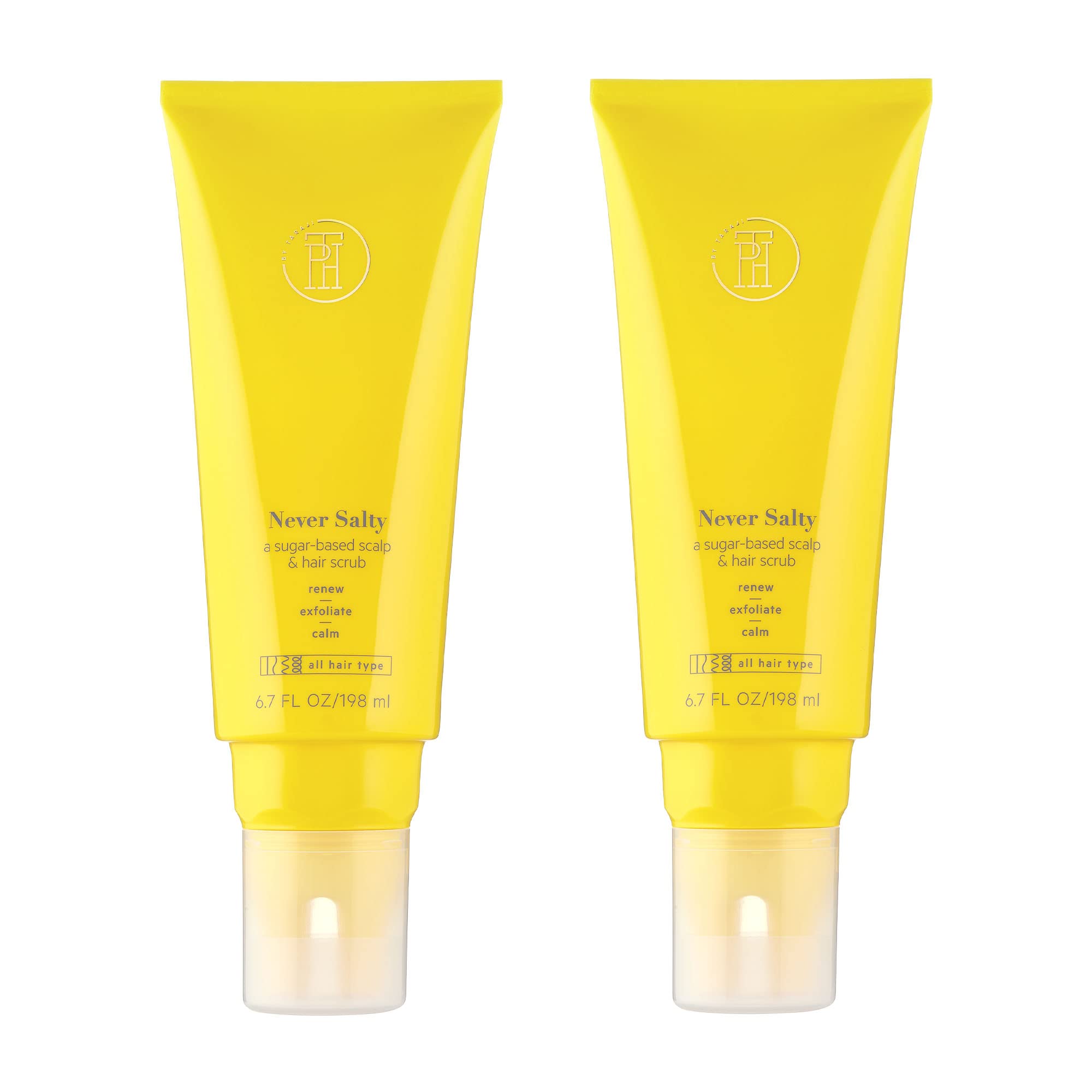 TPH by Taraji Never Salty Sugar Scalp Scrub jar close-up, exfoliating the scalp for a refreshed feel.
