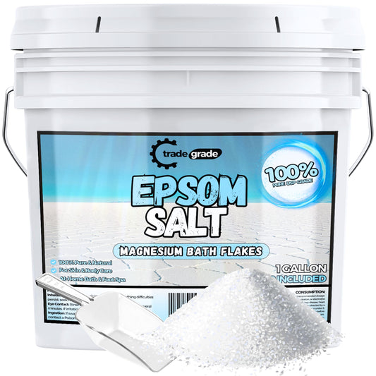 Trade Grade Epsom Salt bath soak crystals for a relaxing, additive-free soak.