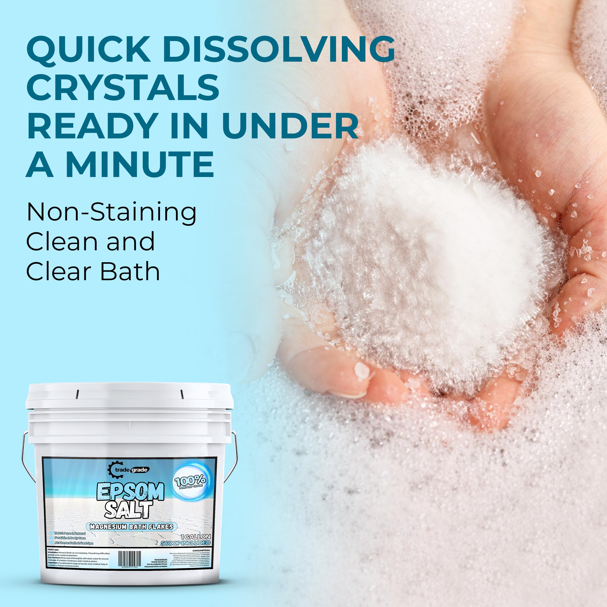 Trade Grade Epsom Salt foot soak demonstrates soothing relief after workouts.
