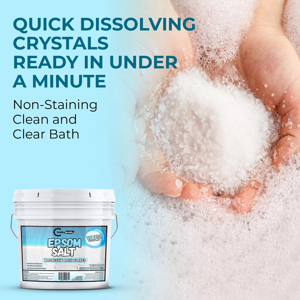 Trade Grade Epsom Salt foot soak demonstrates soothing relief after workouts.