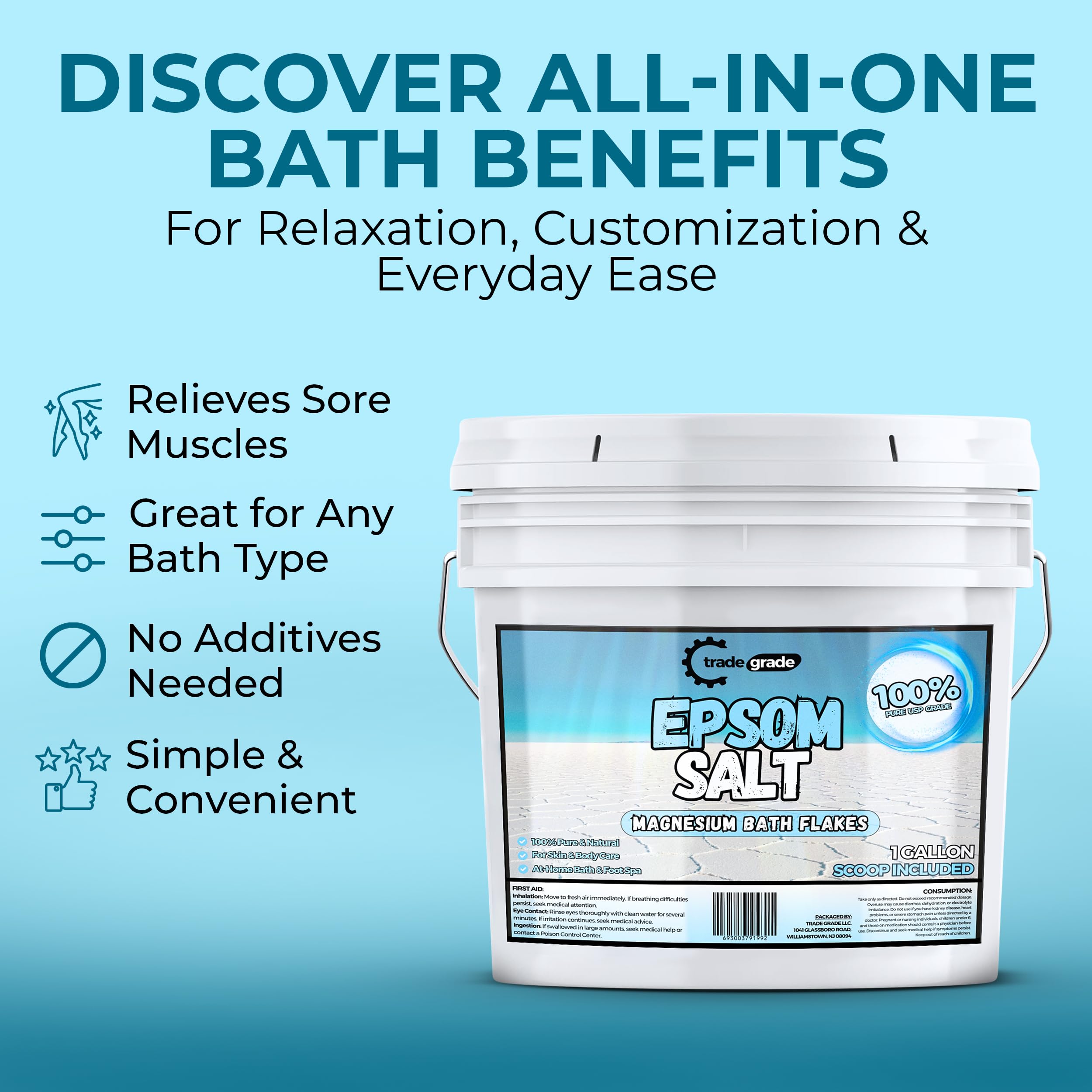 Trade Grade Epsom Salt multi-use crystals for DIY beauty or gardening.