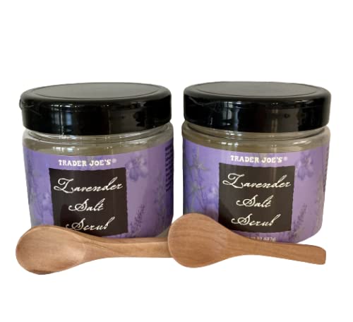 Trader Joe's Lavender Salt Scrub 20oz jar close-up showing creamy texture for exfoliation.