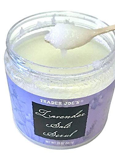 Trader Joe's Lavender Salt Scrub texture close-up highlighting natural exfoliation.