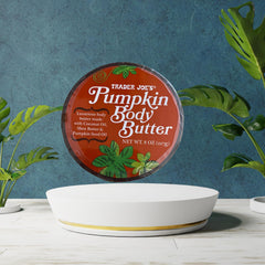 Trader Joe's Pumpkin Body Butter label back notes rich, hydrating ingredients.