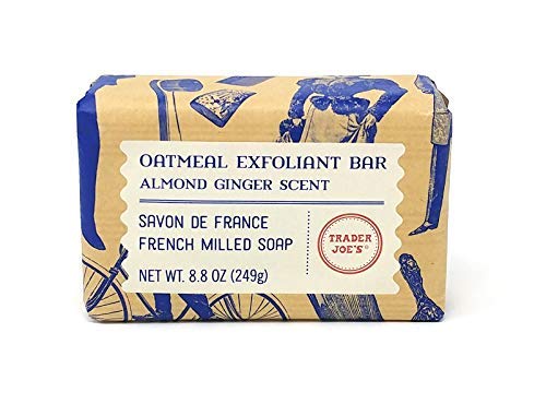Trader Savon de France oatmeal exfoliant bar with almond-ginger scent for gentle daily exfoliation.