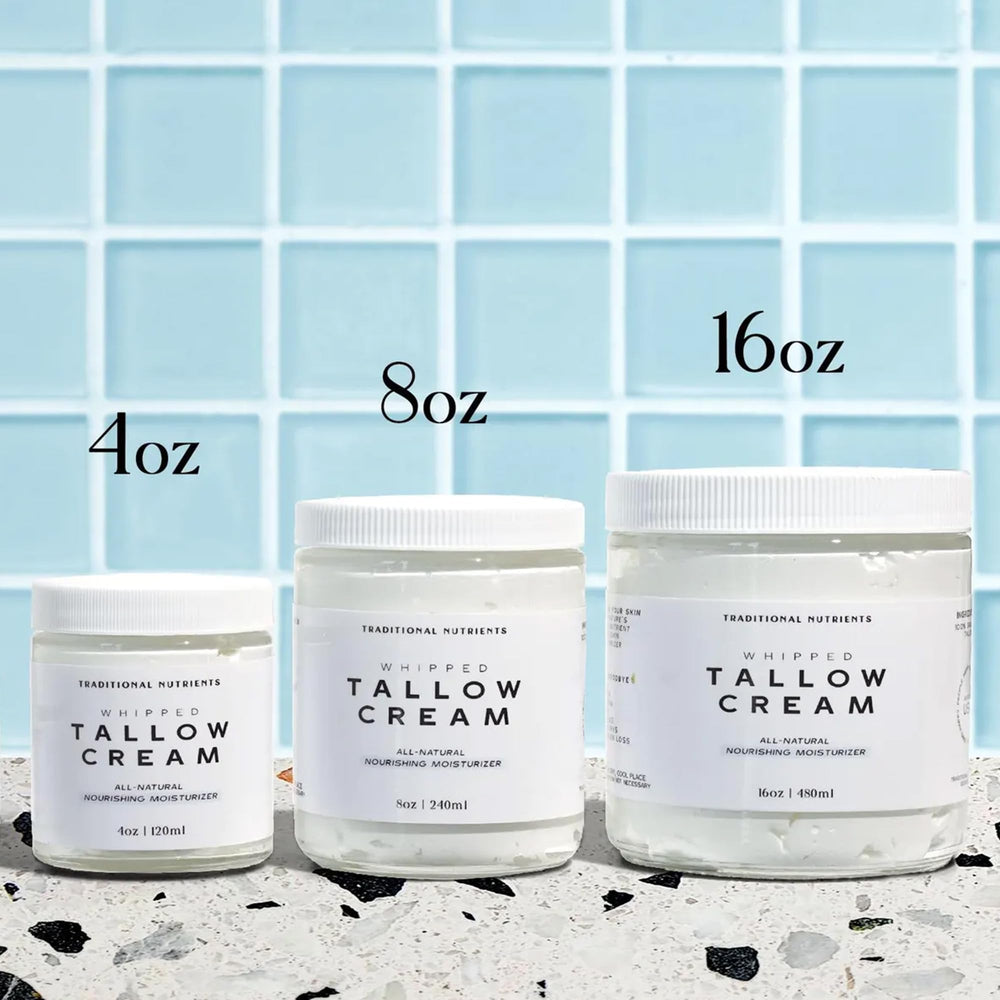 Traditional Nutrients beef tallow moisturizer glass jar, clean and simple skincare