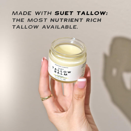 TRADITIONAL NUTRIENTS Tallow Balm honey-beeswax for lasting moisture.