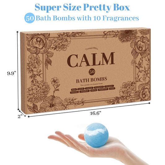 TranquilBliss 50pcs set with scent labels lets you pick mood-appropriate baths.