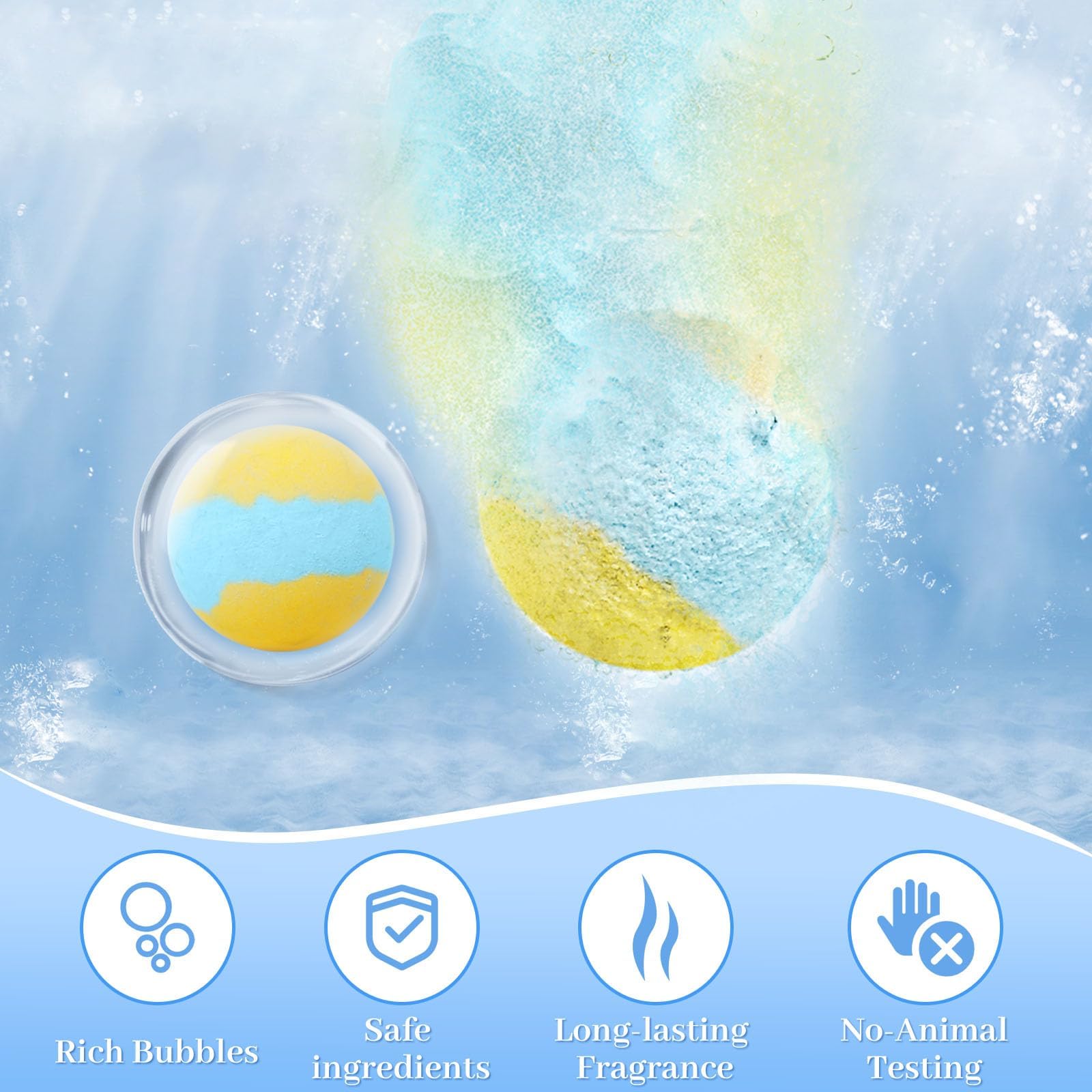 TranquilBliss bath bomb with shea butter and mild ingredients for skin comfort.