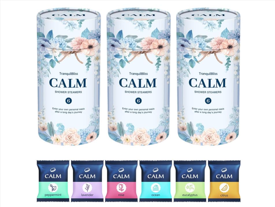 TranquilBliss shower steamer box with six scents for a spa-like shower