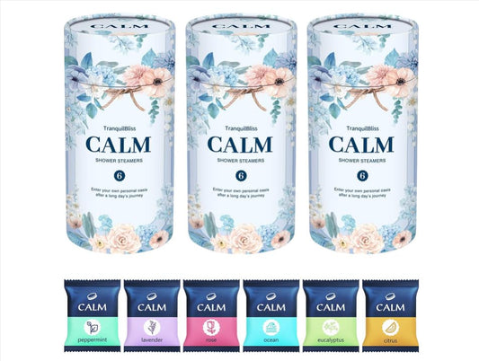 TranquilBliss shower steamer box with six scents for a spa-like shower