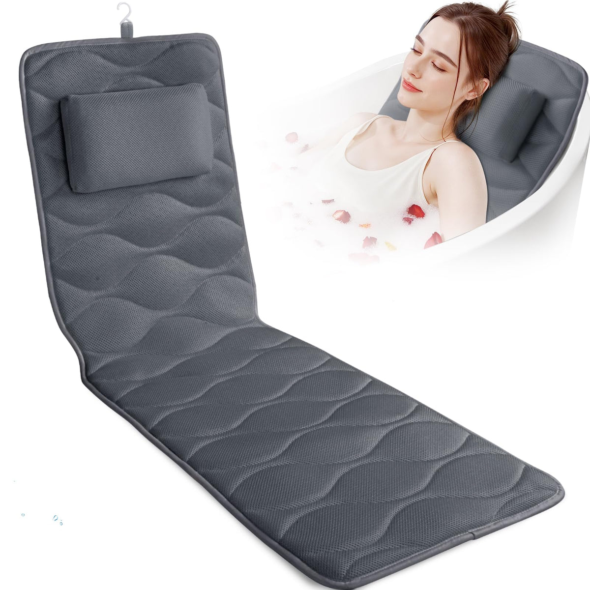 TranquilRelax bath pillow with strong suction cups anchors securely for a stable, relaxing soak