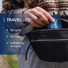 Travel Lite disposable wipes for on-the-go use during travel or errands.