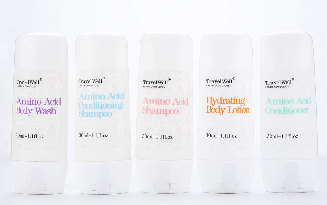 Travelwell ECO Amenities shampoo in hotel bathroom scene suggests convenient guest comfort