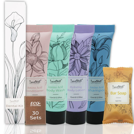 TravelWell mini shampoos offer a refreshing mint cleanse for guest bathrooms in hospitality settings.