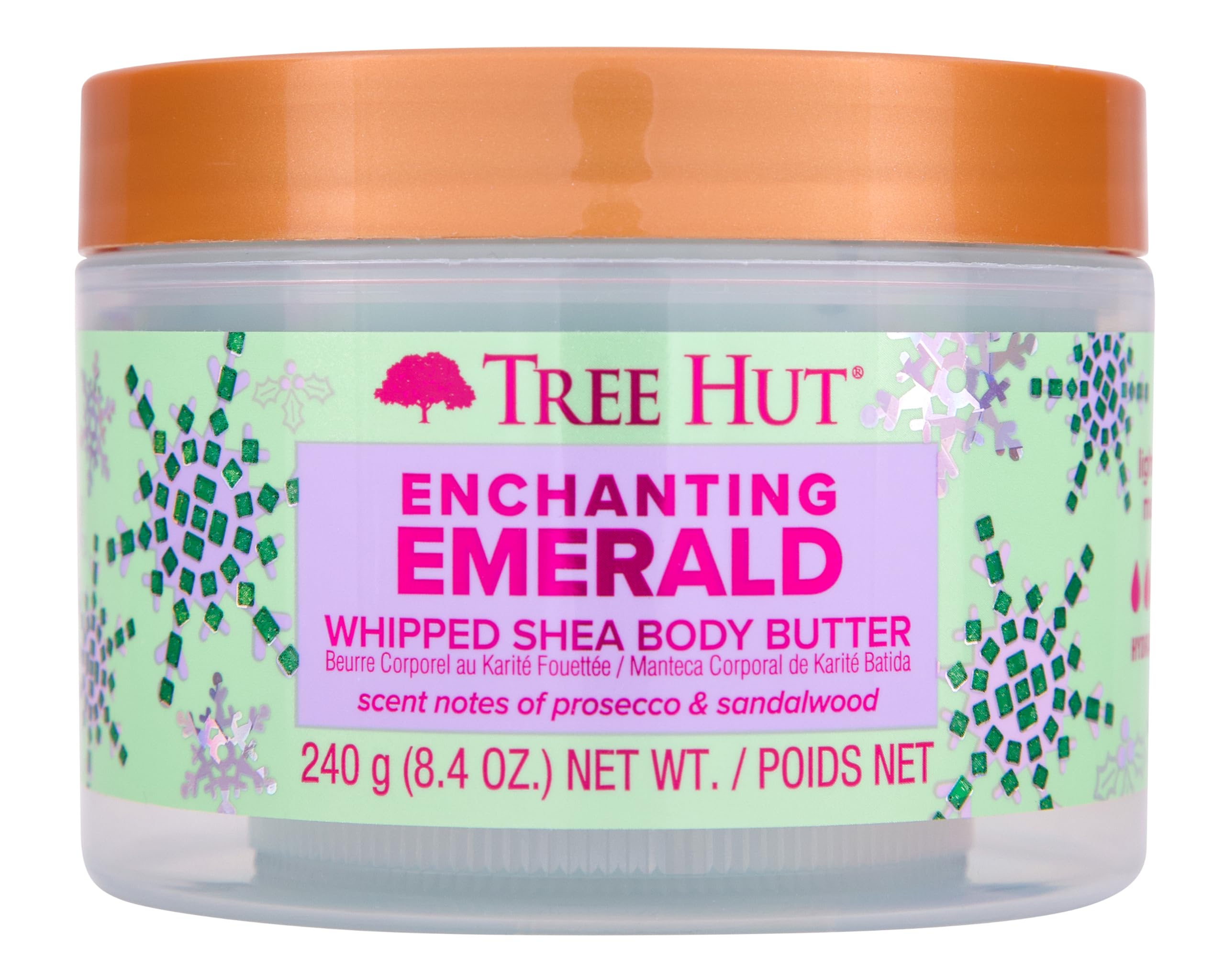 Tree Hut Enchanting Emerald whipped butter packshot highlights texture for rich hydration.