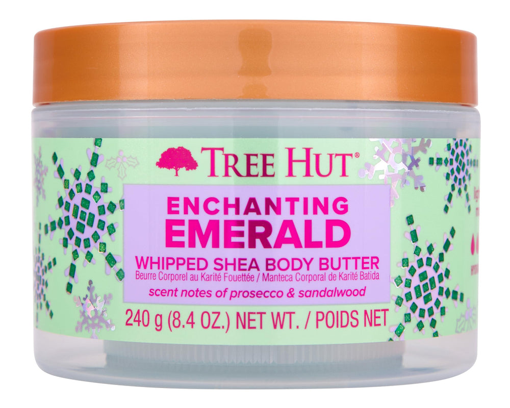 Tree Hut Enchanting Emerald whipped butter packshot highlights texture for rich hydration.