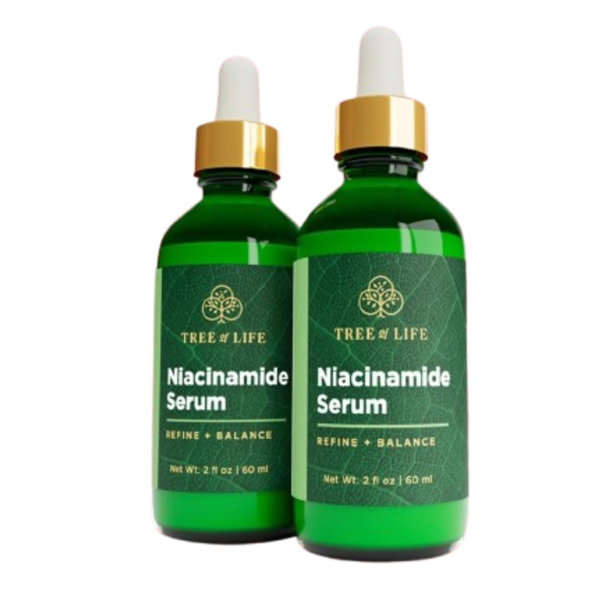 Tree of Life Beauty Niacinamide Serum bottle front showing sleek design and pore-tightening promise