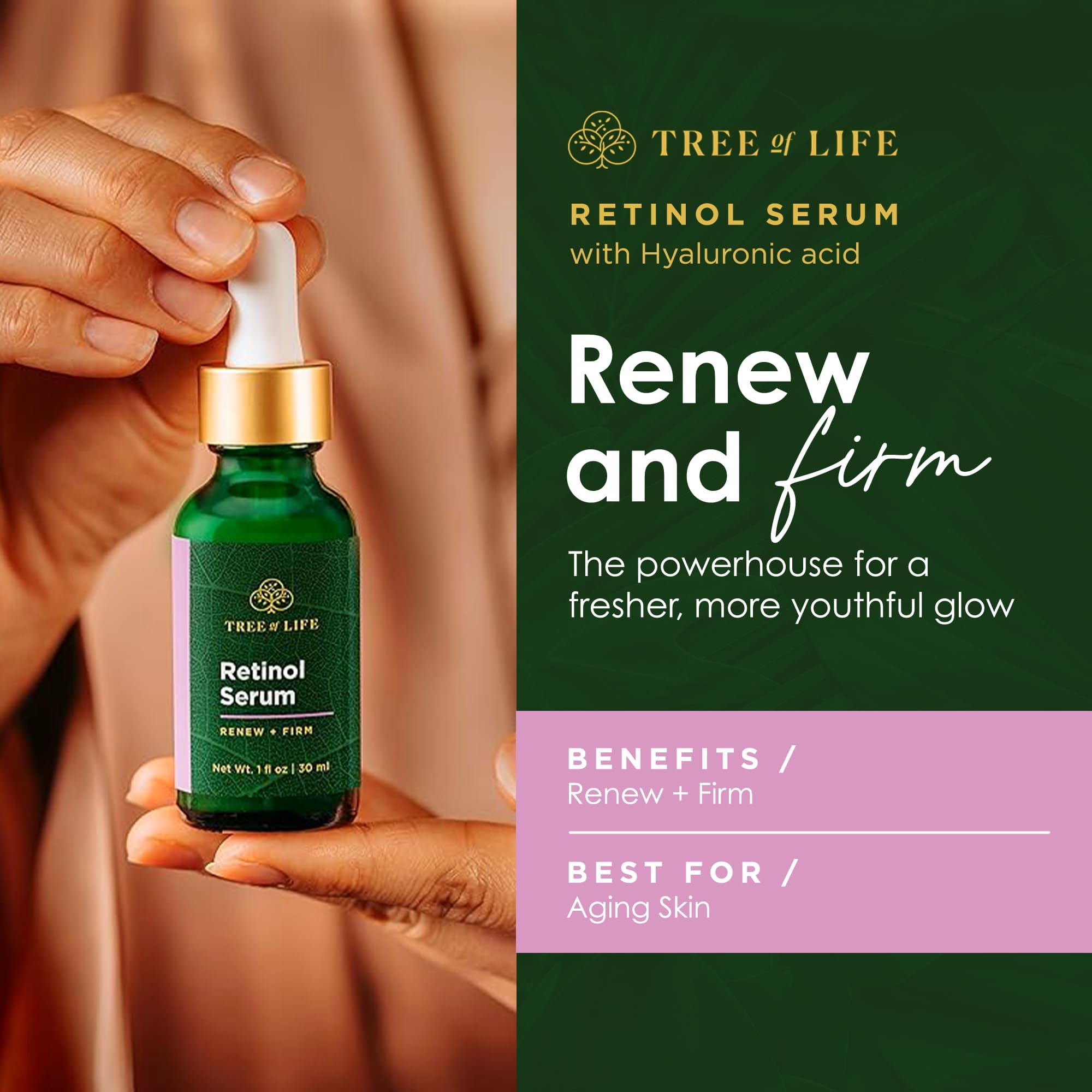 Close-up of the dropper releasing serum for deep hydration.