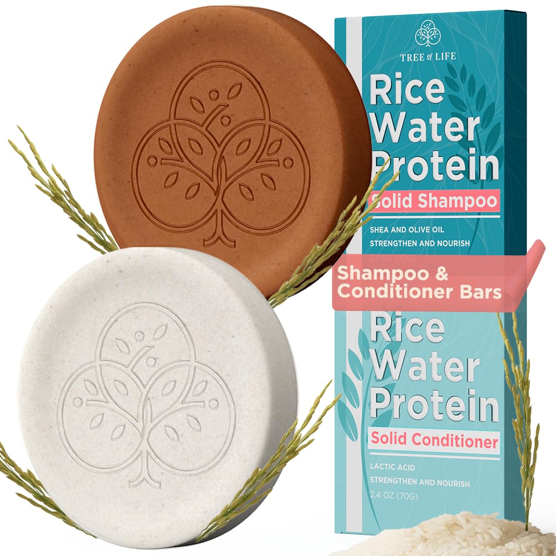 Tree of Life rice water shampoo bar pour offering lightweight cleanse and frizz control.