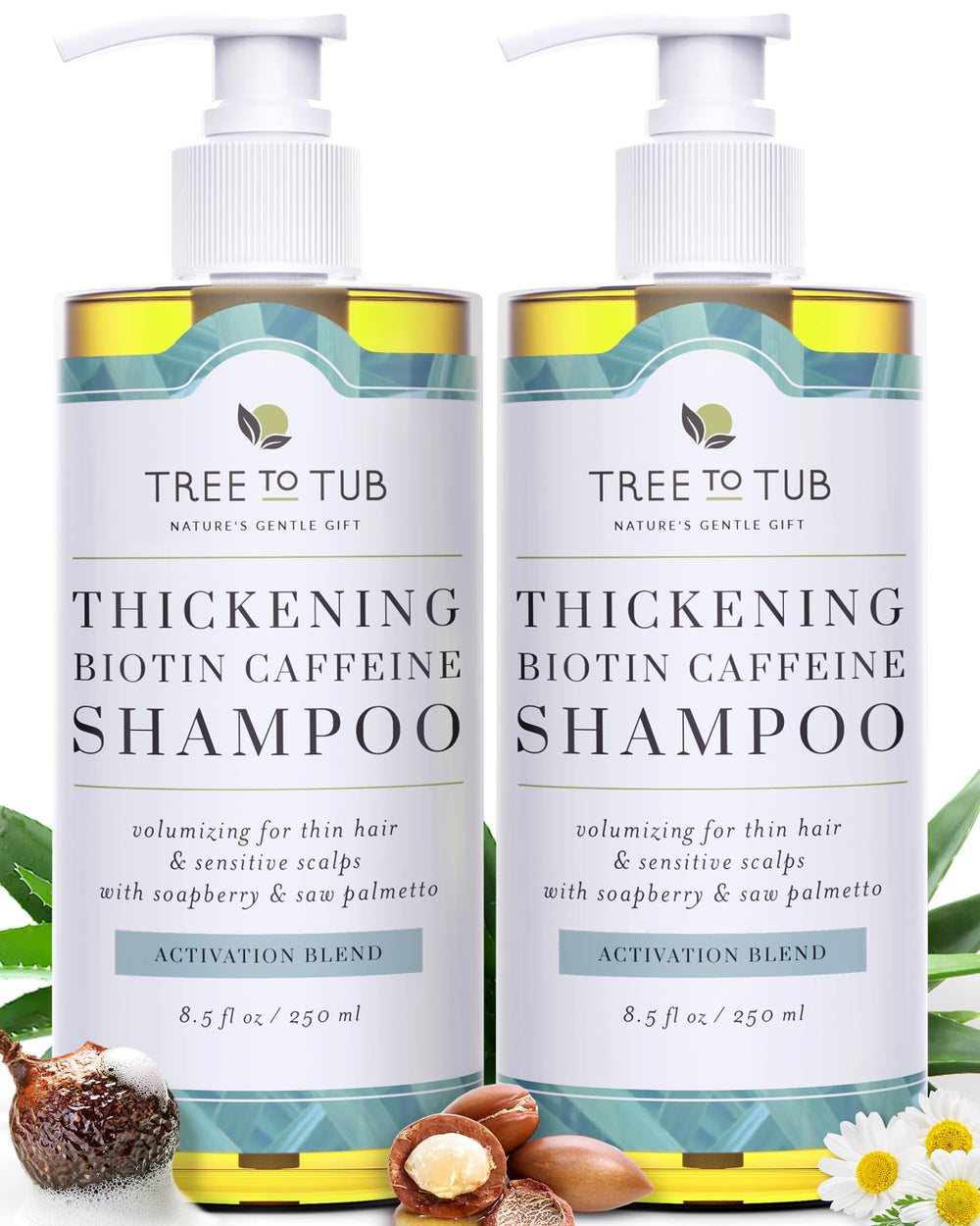Tree to Tub Biotin Fine Hair Shampoo bottle promotes volumizing cleanse for thin hair.