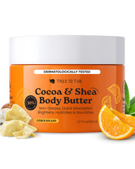Tree to Tub Shea Body Butter jar close-up showing rich texture for dry skin.