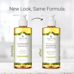 Tree to Tub Unscented ingredients image emphasizes soapberry and aloe benefits.
