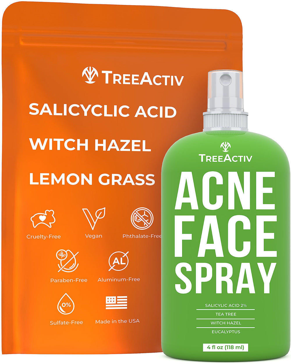TreeActiv Acne Face Spray bottle for on-the-go skin balance and refreshment.