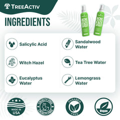 TreeActiv Acne Face Spray pump bottle designed for easy morning use.