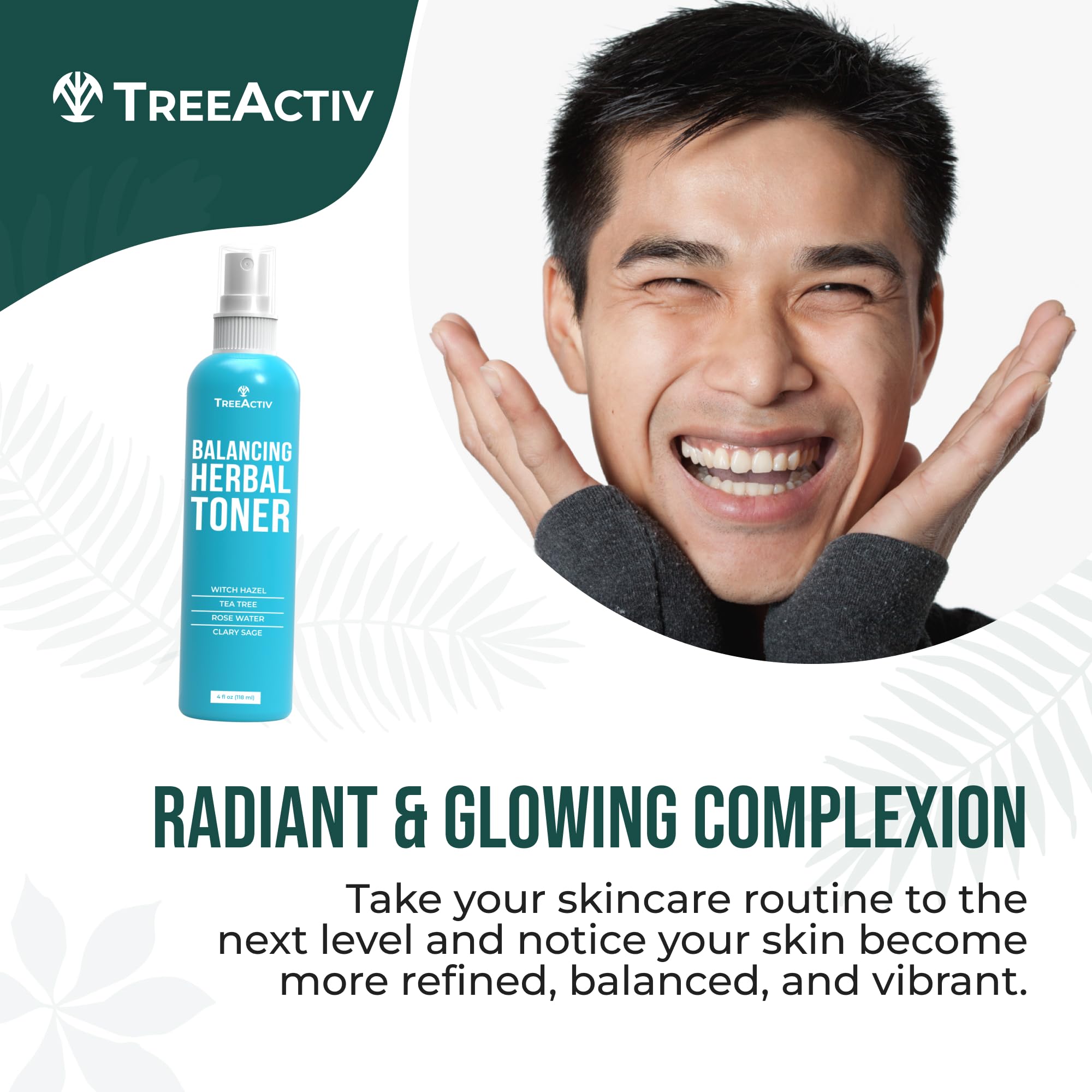 TreeActiv Balancing Herbal Toner rose-water-essence bottle with soothing aroma and tone.