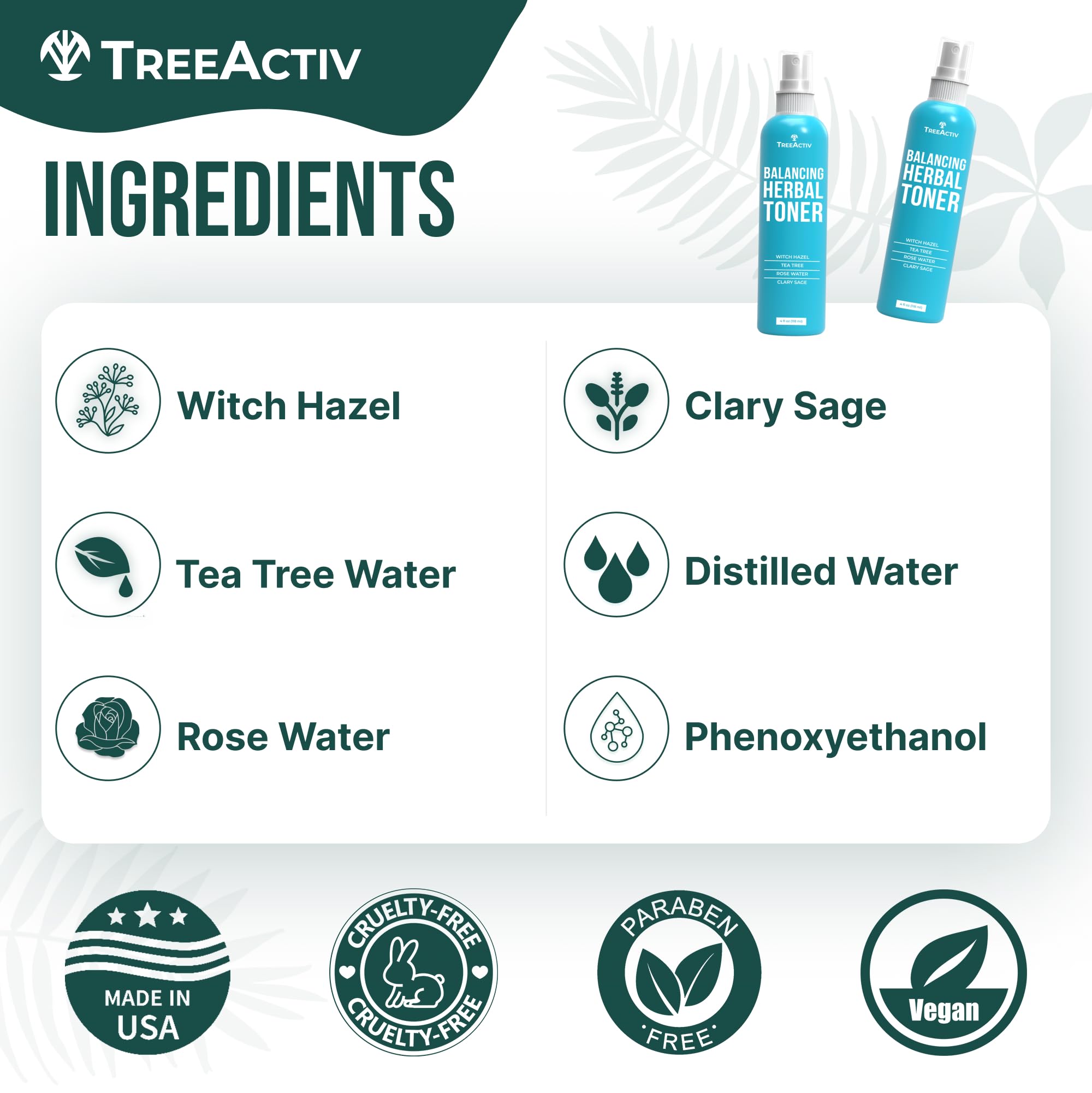 TreeActiv Balancing Herbal Toner tea-tree-clarity bottle supports fresh, acne-prone skin.