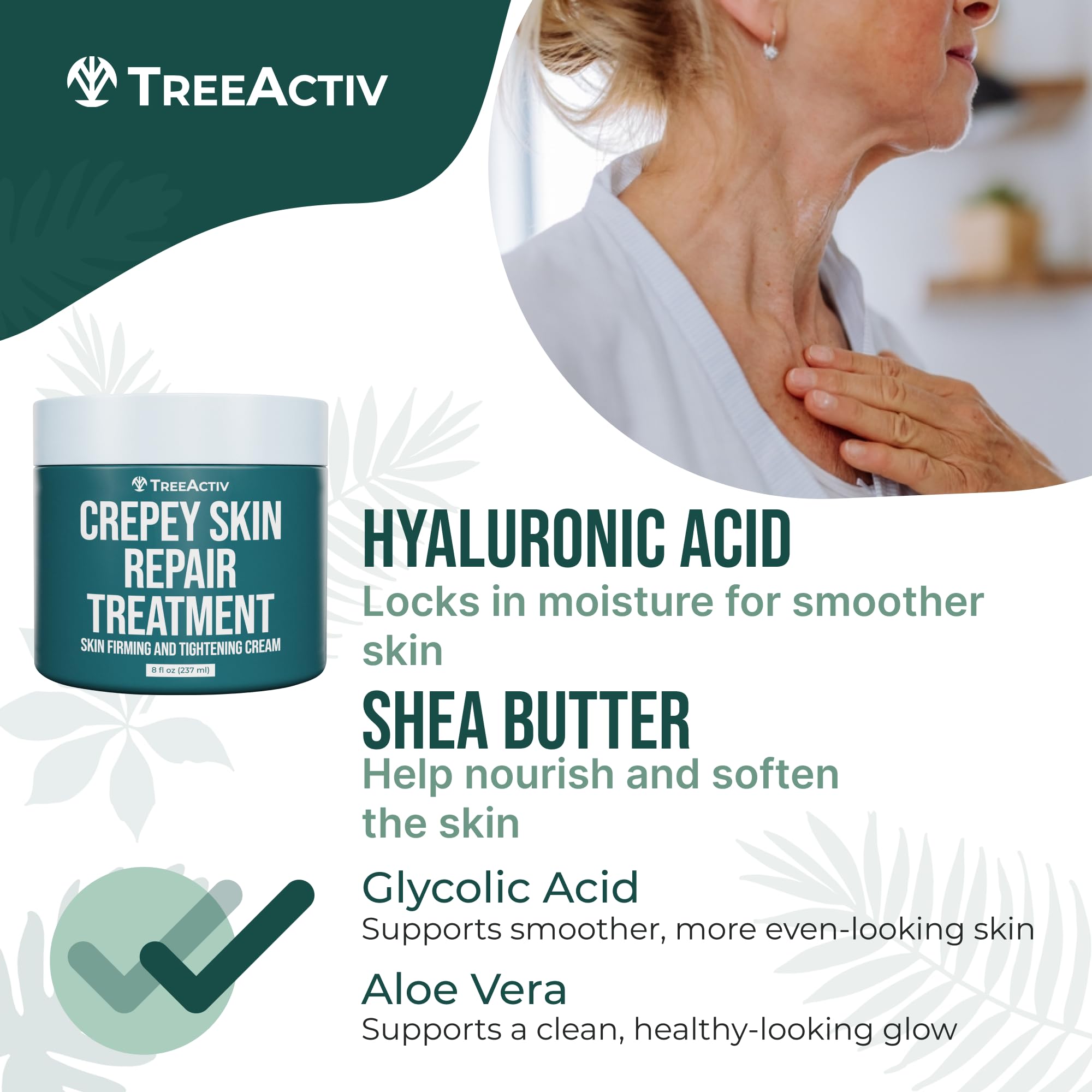 Creamy application of TreeActiv crepey skin repair cream demonstrates quick absorption