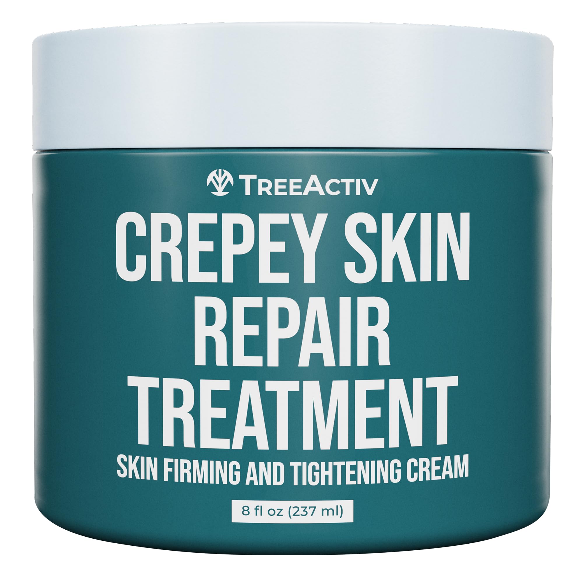 TreeActiv Crepey Skin Repair Cream bottle shows rich moisture for daily use