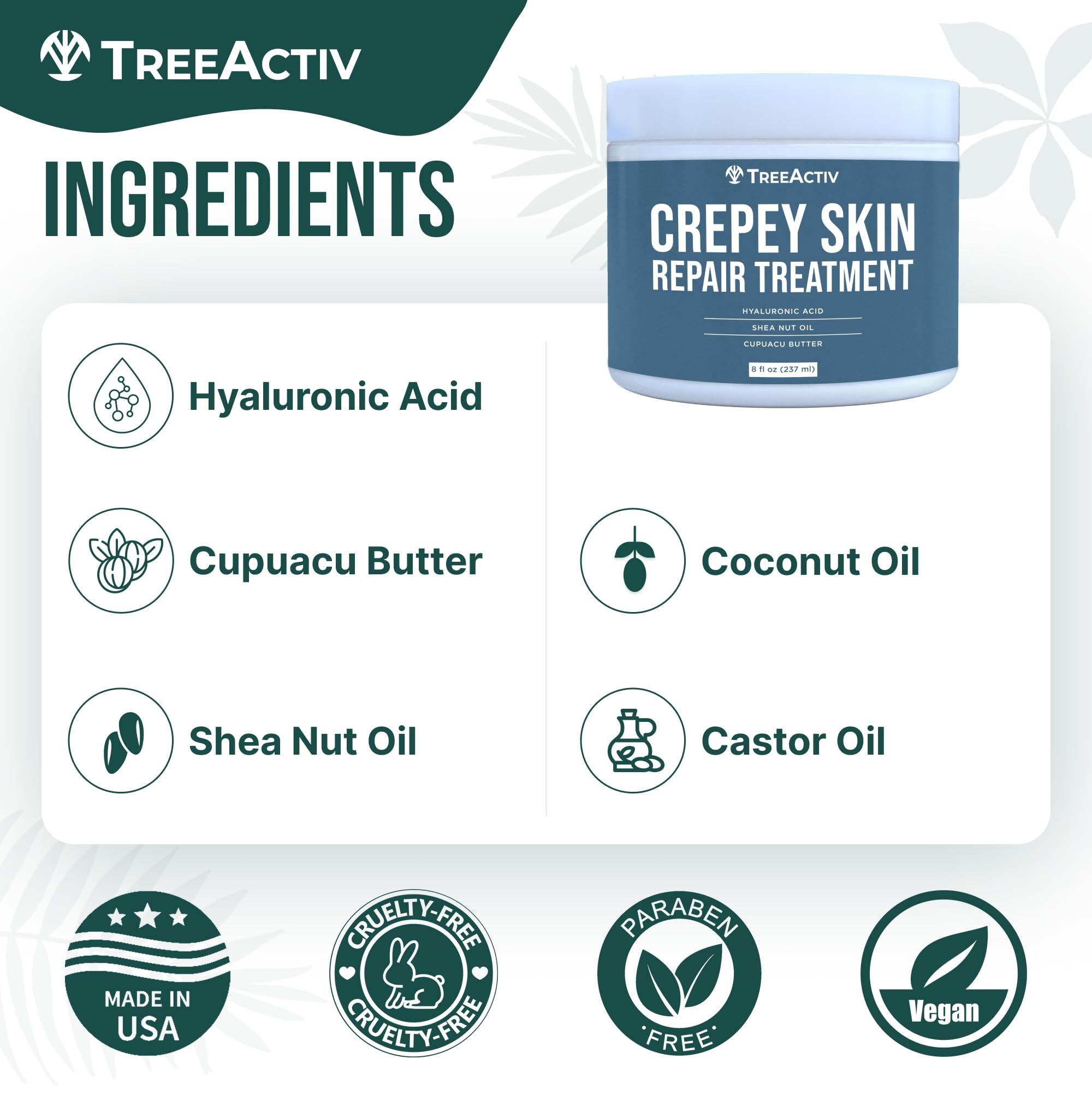 TreeActiv Cream bottle with hyaluronic acid emphasis for deep hydration