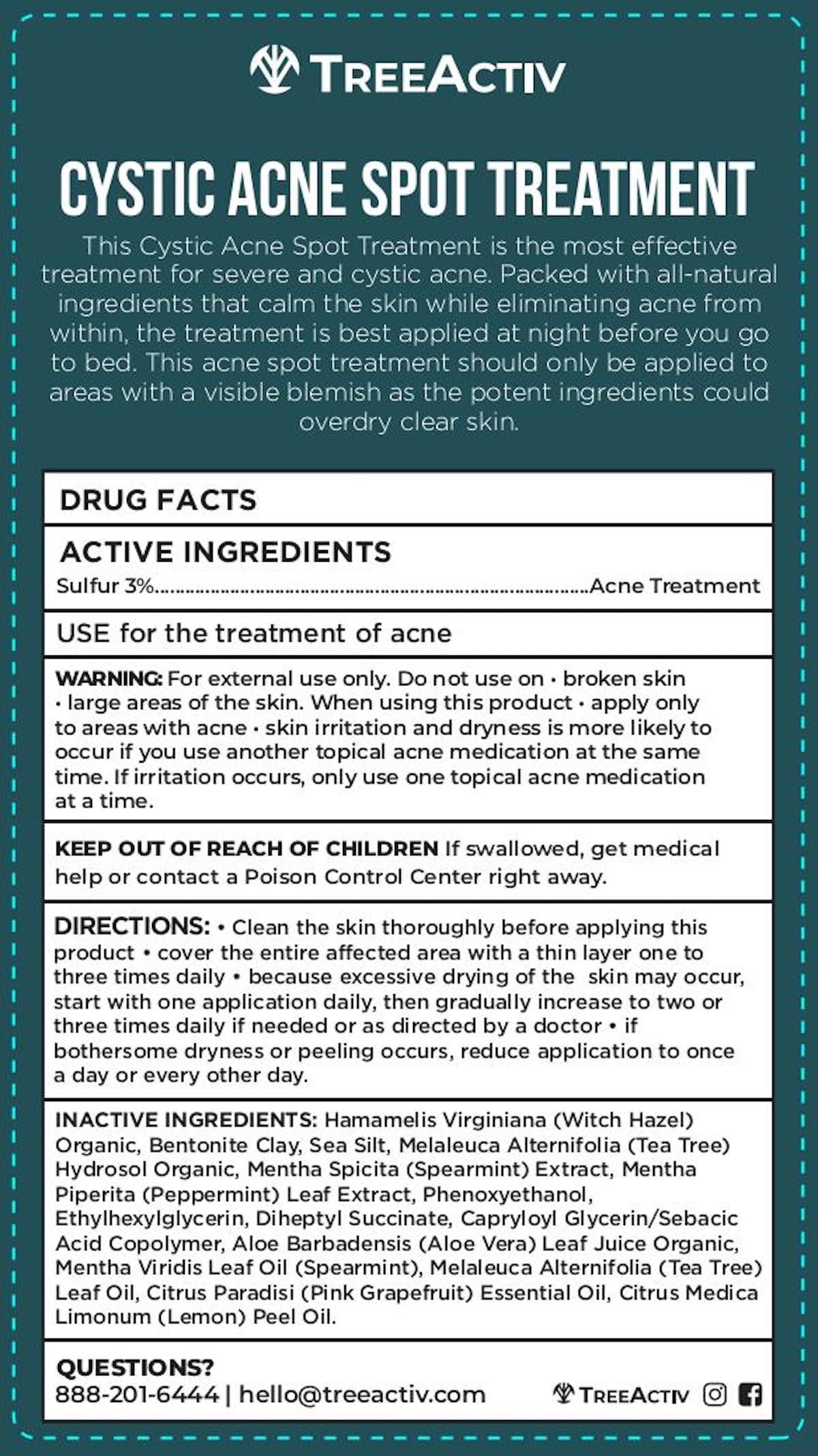 TreeActiv cystic acne spot treatment on the face demonstrates precise, targeted application