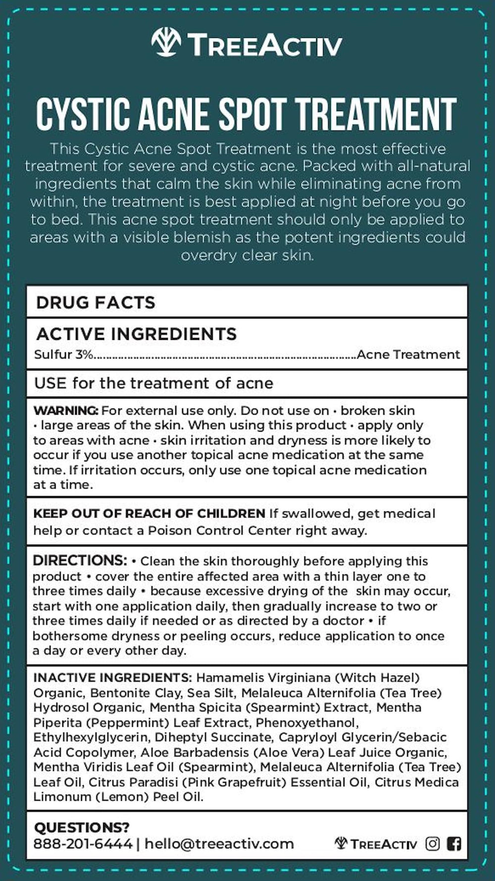 TreeActiv cystic acne spot treatment on the face demonstrates precise, targeted application