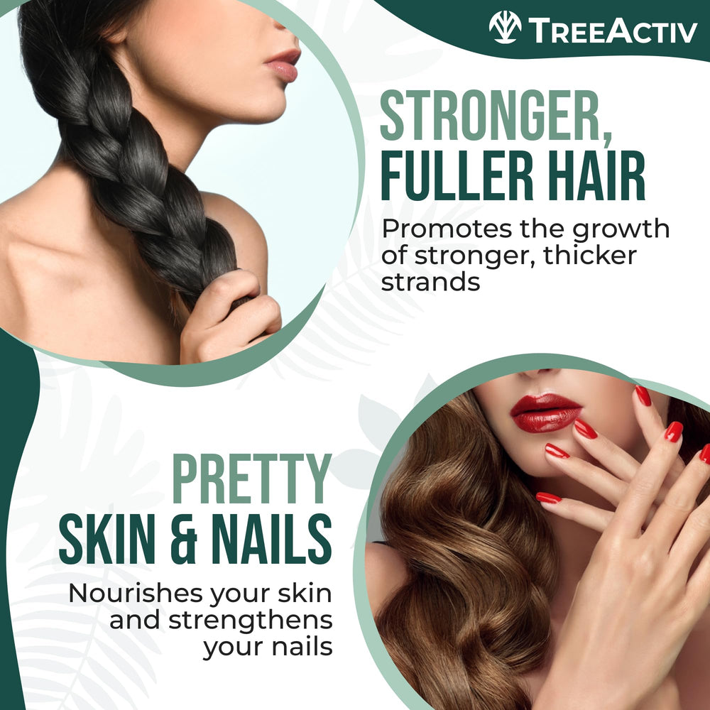 TreeActiv Hair Savior daily-use guide with capsule bottle imagery